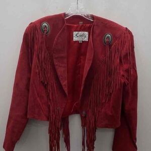 Scully Women's Vibrant Red Leather Fringe Jacket